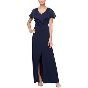 SLNY Womens Navy Full Length Embellished Evening Dress Gown Petites NWT